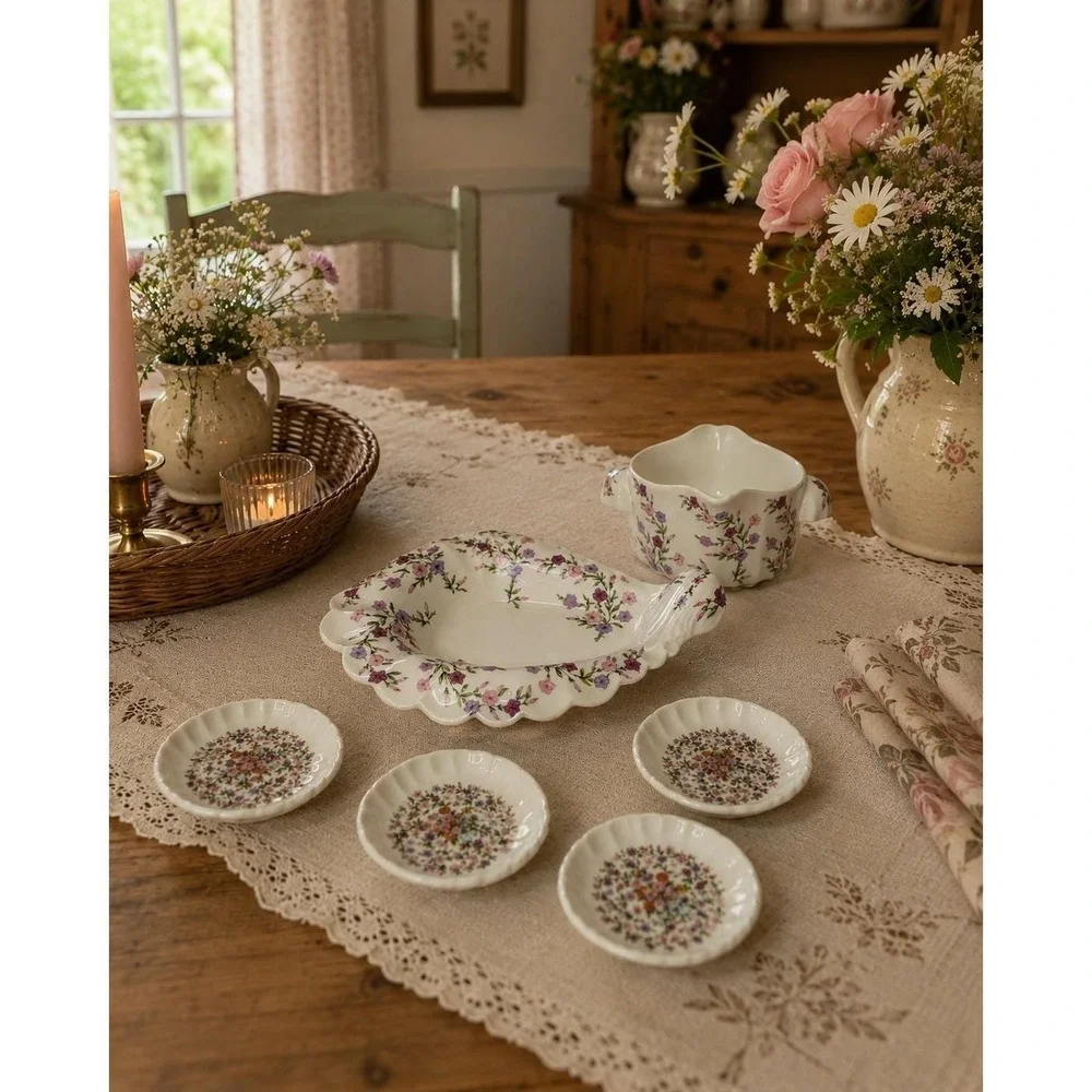 W.S.George Bolero 112A Floral Double Spout Sugar Bowl Gravy Boat Vintage Ceramic